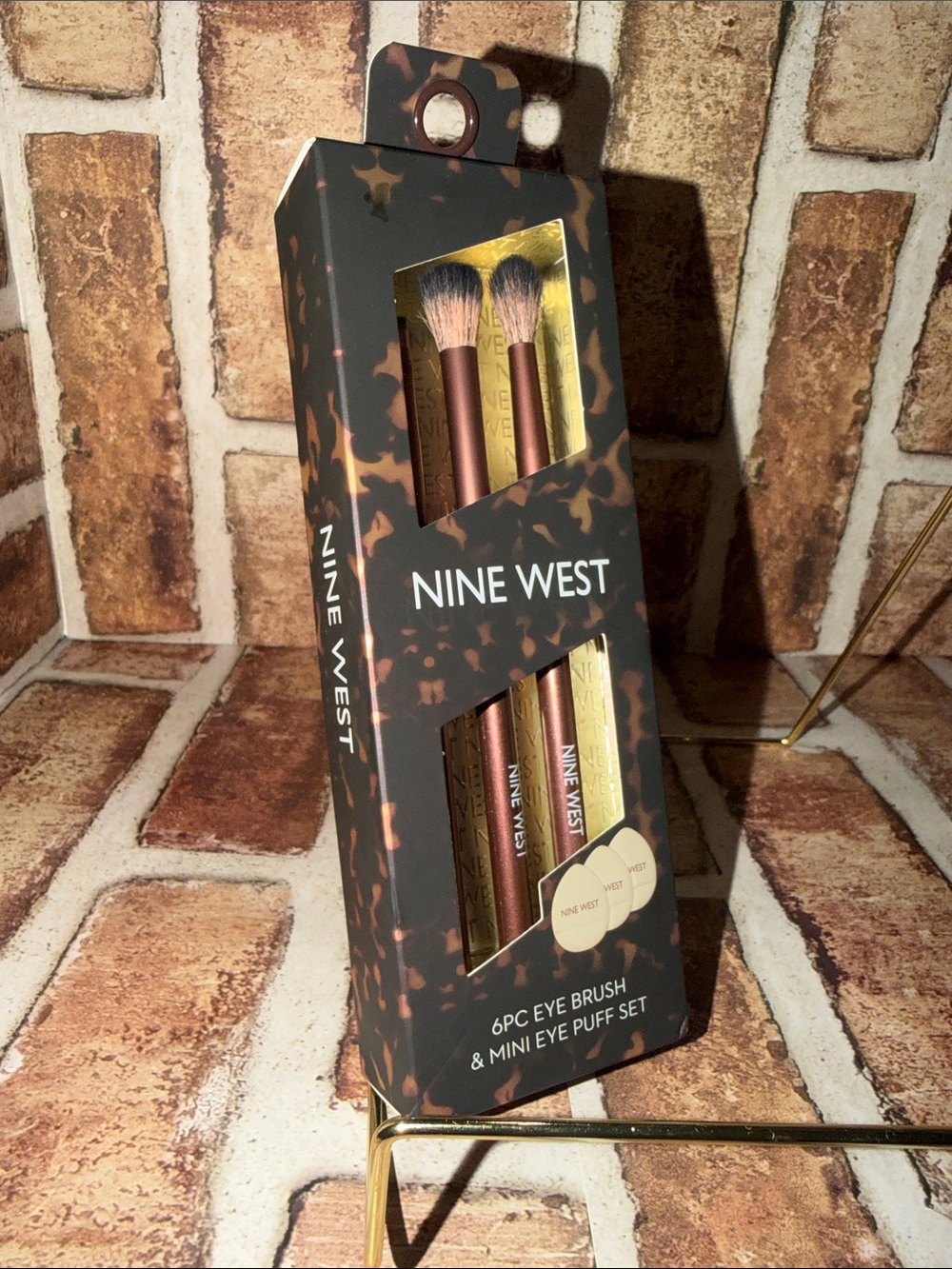 Nine West Brown & Gold 6pc Eye Brush Set with Mini Puff